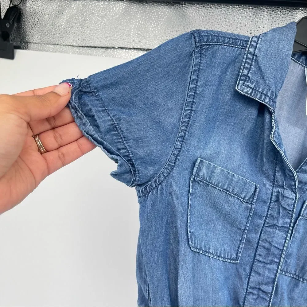 Justice Girl’s Blue Chambray Lyocell Short Sleeve One Piece Romper Size 6